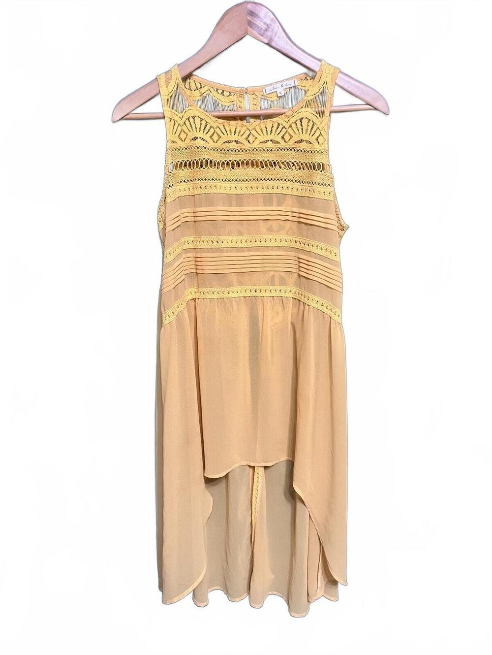 Willow & Clay Mustard Yellow Lace Chiffon High Low Tank Top Boho Festival Size S